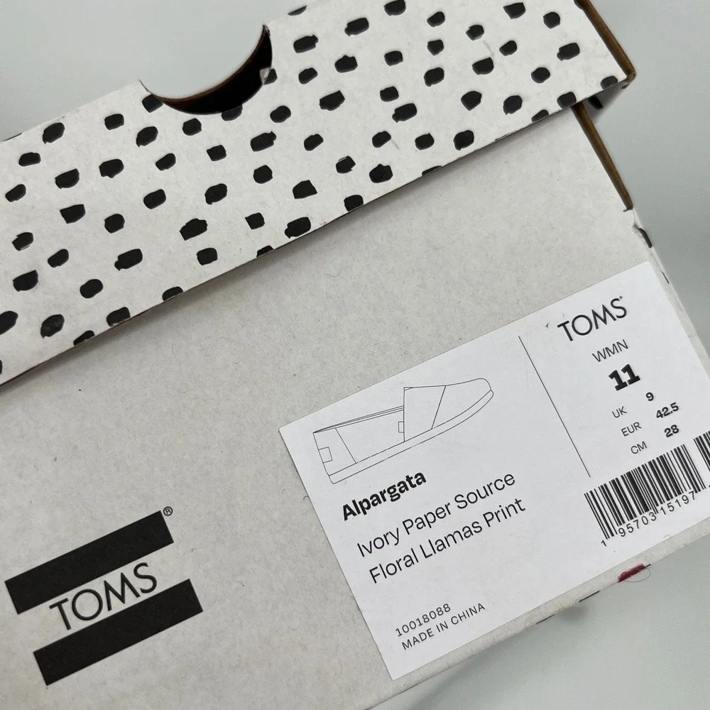 TOMS x Paper Source Alpargata Ivory Floral Llamas Print Slip‎ On Shoes NWT 11